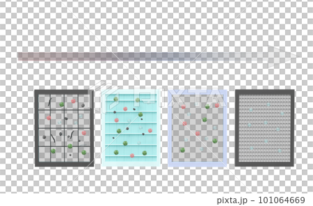 3d air filter layer and ventilate shows, dust filter layer for air purifier, dehumidifier, misting fans, prevents vapors and odors from chemicals, virus, allergen, 3d render illustration 101064669