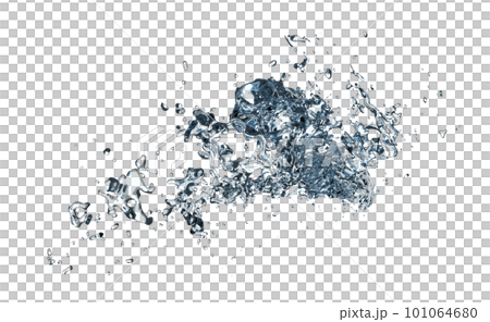 3d water splash transparent, clear blue water scattered around isolated. 3d render illustration 101064680