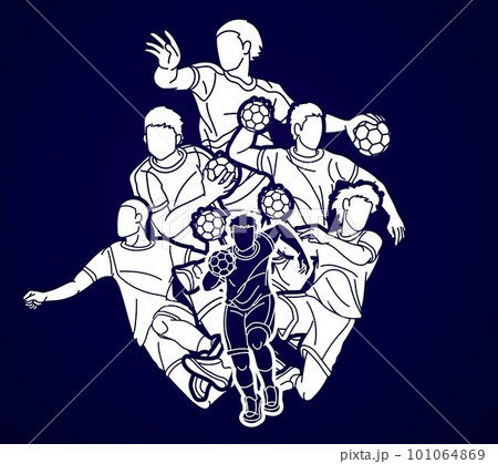 Group of Handball Sport Male Players Team Mix Action Cartoon Graphic Vector 101064869