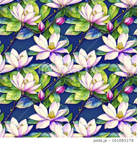Floral background tropical seamless pattern with Magnolia flowers, wallpaper design, watercolor illustration for textile design, cover, wallpaper, wrapping paper. AI generated Floral background tropical seamless pattern with Magnolia flowers, wallpaper design, watercolor illustration for textile design, cover, wallpaper, wrapping paper. AI generated 101065278
