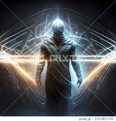 A Sci-fi Monk Harnessing Glowing Cosmic Energy...のイラスト素材 [101065744 ...