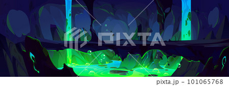 Dark toxic cave inside cartoon game backgroundのイラスト素材 [101065768] - PIXTA