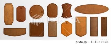 Realistic set of genuine leather labels Realistic set of genuine leather labels 101065858