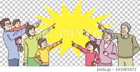 瞄準_指點_家人_犀利表情_5人指點中間_背景色 瞄準_指點_家人_犀利表情_5人指點中間_背景色 101065972