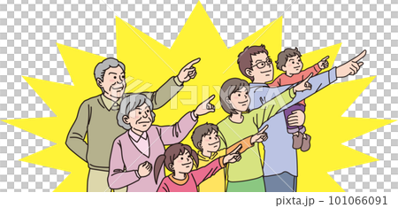 瞄準_指向_家庭_尖銳的表情_5個人指向同一個方向_帶背景色 101066091