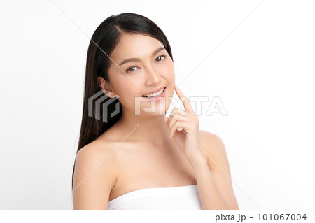 Beautiful young asian woman with clean fresh skin on white background, Face care, Facial treatment, Cosmetology, beauty and spa, Asian women portrait. 101067004