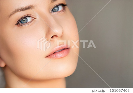 Perfect skin and beauty look, beautiful face of young woman for skincare cosmetics and cosmetology, close-up portrait 101067405