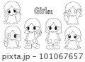 青い服を着た女性の線画セットイラスト 101067657