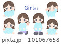 青い服を着た女性のセットイラスト 101067658
