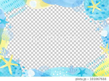 Gentle watercolor sea creatures vector illustration frame background 101067688