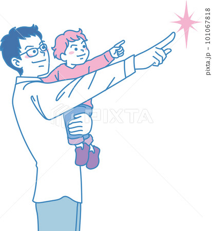 目指す_指差す_ファミリー_ピンクブルー_キリッとした表情_同じ方向を指差すパパと子供_指 101067818