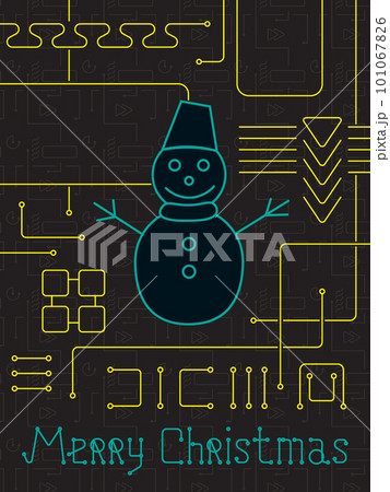 Merry Christmas Techno Line Art Bakcground. 101067826