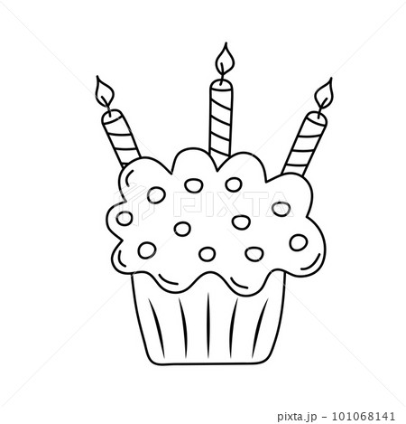 Cupcake with candles in doodle style. Birthday, celebration, holiday, party concept.  101068141