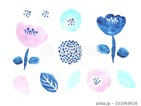 水彩で描いた北欧風の花柄のイラスト 水彩で描いた北欧風の花柄のイラスト 101068616