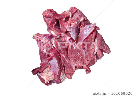 Raw Turkey sliced fillet meat ready for cooking. Isolated on white background. Raw Turkey sliced fillet meat ready for cooking. Isolated on white background. 101069626