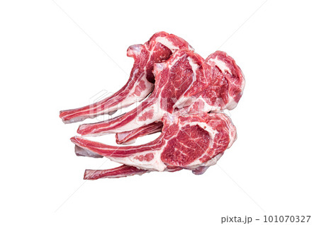 Uncooked lamb mutton chops, raw meat steaks. Isolated on white background 101070327