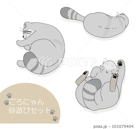 ゴロゴロと転がって体をこすり付けているマヌルネコのイラスト ゴロゴロと転がって体をこすり付けているマヌルネコのイラスト 101070404