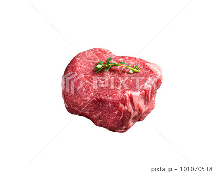 Prime Fillet Mignon Beef steak, Dry aged raw tenderloin meat. Isolated on white background. Prime Fillet Mignon Beef steak, Dry aged raw tenderloin meat. Isolated on white background. 101070538