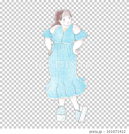 Hand-drawn illustration of a woman wearing a dress Hand-drawn illustration of a woman wearing a dress 101071422