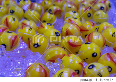 Close-up of toy prizes in amusement acade, Kanazawa, Ishikawa Prefecture, Japan. 101072617