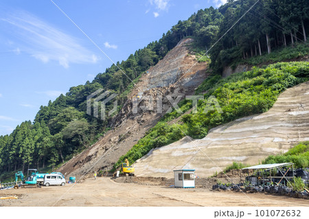 Contruction in progress at the Yoshino Segawa dam site, Fukui, Japan. Contruction in progress at the Yoshino Segawa dam site, Fukui, Japan. 101072632