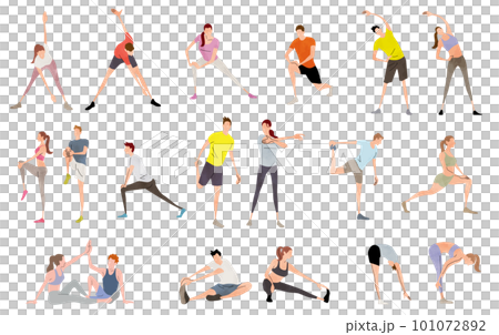 Vector illustration material: set of men and women stretching 101072892