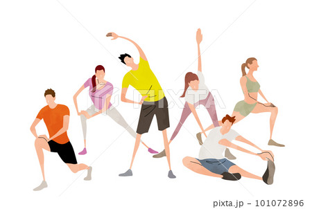 ベクターイラスト素材：フィットネスをはじめる男性と女性たち 101072896