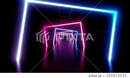 ネオン ライン トンネル 回廊 蛍光灯 ステージ  3D イラスト 背景 バック 101073535
