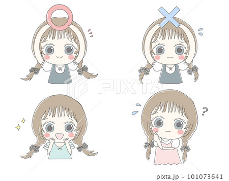かわいい女の子の表情セット(まるばつ回答)カラー 101073641