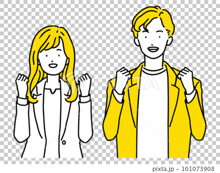 ガッツポーズをして喜ぶビジネスパーソン 男性&女性 ガッツポーズをして喜ぶビジネスパーソン 男性&女性 101073908
