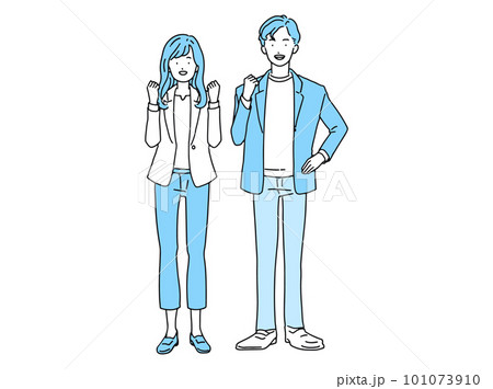 ガッツポーズをして喜ぶビジネスパーソン 男性&女性 ガッツポーズをして喜ぶビジネスパーソン 男性&女性 101073910