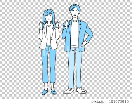ガッツポーズをして喜ぶビジネスパーソン 男性&女性 ガッツポーズをして喜ぶビジネスパーソン 男性&女性 101073910