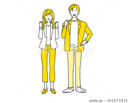 ガッツポーズをして喜ぶビジネスパーソン 男性&女性 ガッツポーズをして喜ぶビジネスパーソン 男性&女性 101073915