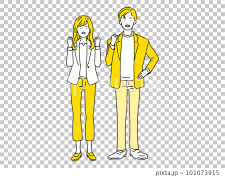 ガッツポーズをして喜ぶビジネスパーソン 男性&女性 ガッツポーズをして喜ぶビジネスパーソン 男性&女性 101073915