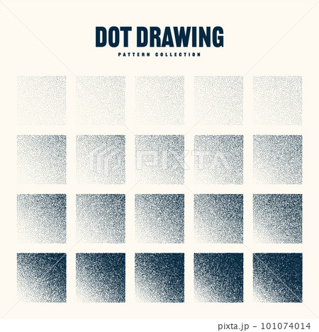 Square shaped dotted objects, vintage stipple elements. Stippling, dotwork drawing shading using dots. Halftone disintegration effect. White noise grainy texture. Fading gradient. Vector illustration Square shaped dotted objects, vintage stipple elements. Stippling, dotwork drawing shading using dots. Halftone disintegration effect. White noise grainy texture. Fading gradient. Vector illustration 101074014