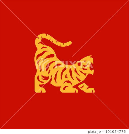 Wild roaring tiger Asian zodiac icon Chinese New Year monochrome logo vector flat illustration Wild roaring tiger Asian zodiac icon Chinese New Year monochrome logo vector flat illustration 101074776