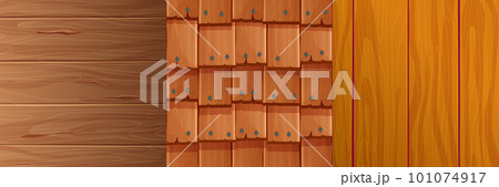Set wooden material, textured surface wood comic background in cartoon style. Wall, panel for game, ui design 101074917