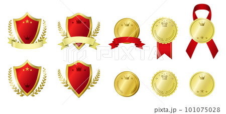 高級感のあるゴールドと赤のランキングメダルセット(文字なし) 高級感のあるゴールドと赤のランキングメダルセット(文字なし) 101075028