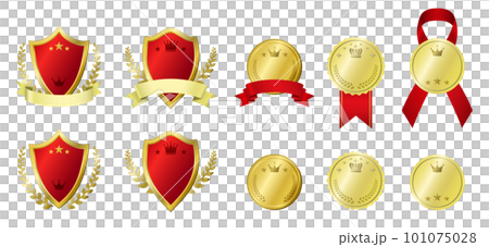 高級感のあるゴールドと赤のランキングメダルセット(文字なし) 高級感のあるゴールドと赤のランキングメダルセット(文字なし) 101075028