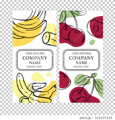 CHERRY AND BANANA Label Templates Design Of Stickers For Shop Of Tropical Organic Natural Fresh Juicy Fruits And Dessert Drinks In Vintage Vector Collection 101075328