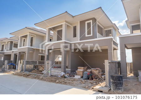 construction residential new house in progress at building site housing estate development construction residential new house in progress at building site housing estate development 101076175