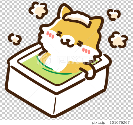 Hand-drawn illustration of a cute Shiba Inu character slowly soaking in the bath 101076267