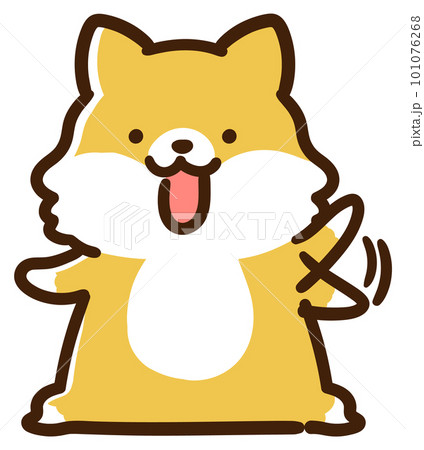 左手をぶんぶん振るかわいい柴犬のキャラクターの手書き風イラスト 101076268