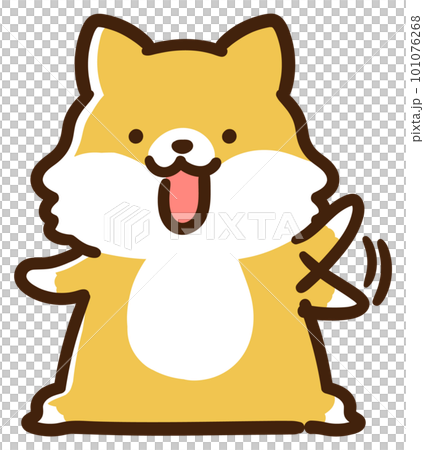 左手をぶんぶん振るかわいい柴犬のキャラクターの手書き風イラスト 101076268