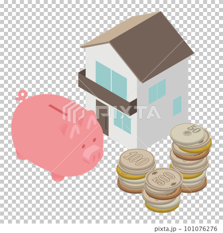 Vector illustration of house and pig piggy bank and coins Vector illustration of house and pig piggy bank and coins 101076276