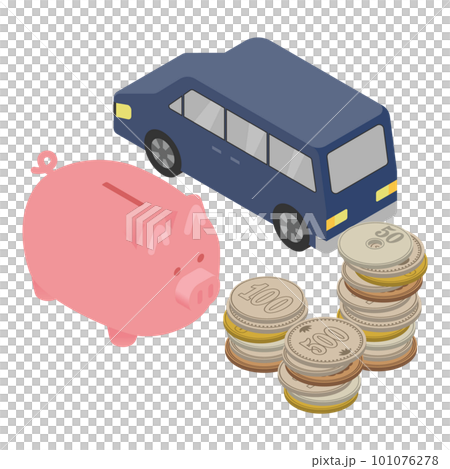 Vector illustration of car and piggy bank and coins Vector illustration of car and piggy bank and coins 101076278