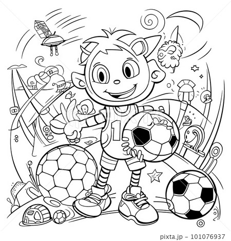 Sport,Black and white coloring pages for kids, simple lines, cartoon style, happy, cute, funny, many things in the world. 101076937