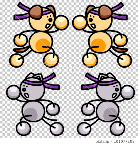 マラソンで走るわんまるとにゃんまるのイラストセット　犬　猫 101077108