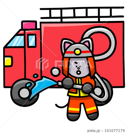 消防士なにゃんまるのイラスト　猫 101077179