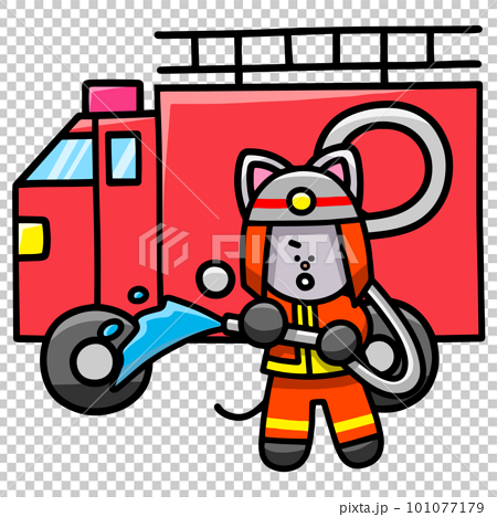 消防士なにゃんまるのイラスト　猫 101077179